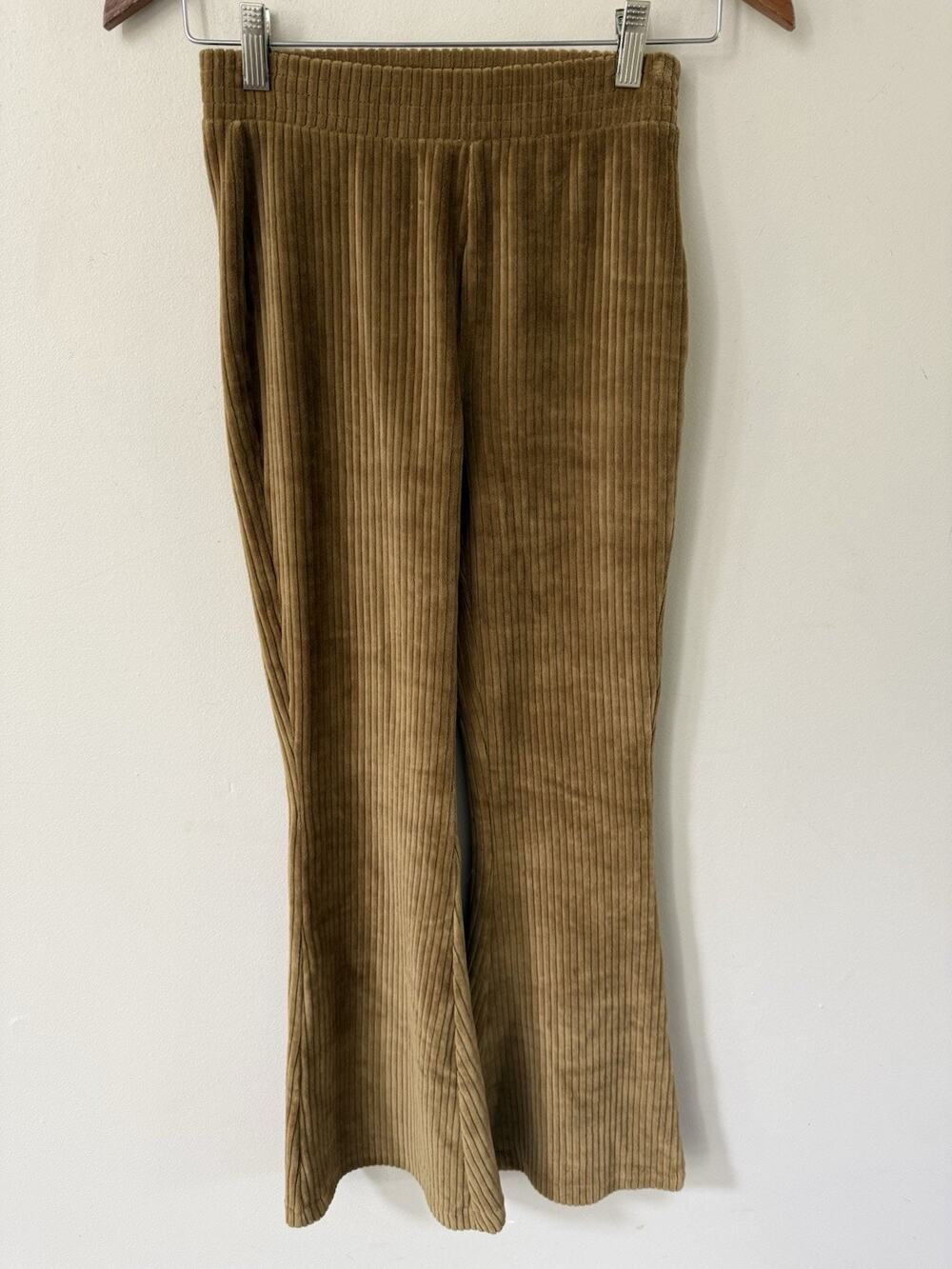 Aeries Groove On Pants Velour Ribbed Knit Brown Size XS Short High Waisted Flare
